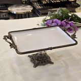 Metal Çerçeveli Döküm Ayaklı Dikdörtgen Porselen Servis Tabağı 30X22 cm Antik - 30 x 22 cm