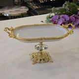 Metal Çerçeveli Döküm Ayaklı Oval Porselen Servis Tabağı 25X15 cm - 25 x 15 cm