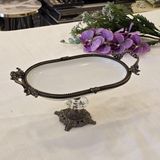 Metal Çerçeveli Döküm Ayaklı Oval Porselen Servis Tabağı 25X15 cm Antik - 25 x 15 cm