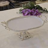 Metal Çerçeveli Döküm Ayaklı Oval Porselen Servis Tabağı 25X15 cm Gümüş - 25 x 15 cm