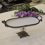 Metal Çerçeveli Döküm Ayaklı Oval Porselen Servis Tabağı 30X16 cm Antik - 30 x 16 cm