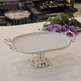 Metal Çerçeveli Döküm Ayaklı Oval Porselen Servis Tabağı 30X16 cm Gümüş - 30 x 16 cm
