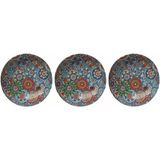 Metal Çerezlik Mandala Desen – Renkli Dekoratif Servis Kasesi, Yuvarlak Sunum Tabağı 3'lü Set (A)