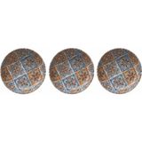Metal Çerezlik Mandala Desen – Renkli Dekoratif Servis Kasesi, Yuvarlak Sunum Tabağı 3'lü Set - Çok Renkli