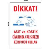 Metal Dikkat Asit ve Kostik Civarında Çalışırken Koruyucu Kullan 20CM x 30CM A4 Büyüklüğünde Uyarı - 20 cm x 30 cm