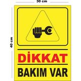 Metal Dikkat Bakım Var 30CM x 40CM A3 Büyüklüğünde Uyarı Levhası Yönlendirme Tabelası - 30 cm x 40 cm