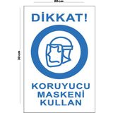 Metal Dikkat Koruyucu Maskeni Kullan 20CM x 30CM A4 Büyüklüğünde Uyarı Levhası Yönlendirme Tabelası - 20 cm x 30 cm