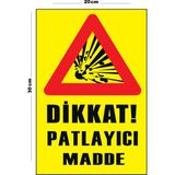 Metal Dikkat Patlayıcı Madde 20CM x 30CM A4 Büyüklüğünde Uyarı Levhası Yönlendirme Tabelası - 20 cm x 30 cm
