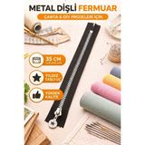 Metal Dişli Fermuar – Yıldız Uçlu, Siyah, Çanta & El Işi Projeleri Için - 35 CM