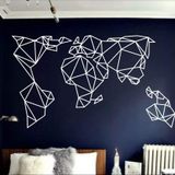 Metal Dünya Haritası Duvar Sanatı - Geometrik Dünya Haritası - 3D Duvar Silueti Metal Duvar Dekoru Ev Ofis Dekorasyonu Yatak Odası Oturma Odası Dekor Heykel Beyaz (59 inç G x 34 inç Y /150 x 86 cm)