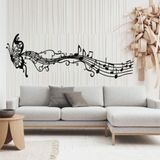 Metal duvar dekorasyonu, metal müzik dekoru, kelebek notaları ve melodi sanatı (39 inç x 13 inç Y / 100 x 34 cm)