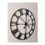 Metal Duvar Saati, Roma Rakamlı, Büyük Boy, 90x90 cm, Siyah