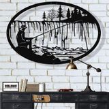 Metal Duvar Sanatı, Balıkçı Duvar Sanatı, Büyük Metal Duvar Dekoru, İç Dekorasyon, Doğa Duvar Sanatı, Balıkçılık Duvar Sanatı, Balıkçı Dekoru (47" G x 32" Y / 120x80 cm)