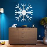 Metal Duvar Sanatı, Beyaz Metal Viking Dekoru, İskandinav Mitolojisi Vegvisir Rünleri ve Sembolleri, Metal Duvar Dekoru, İskandinav, Ev Dekoru, İç Dekorasyon (24 inç G x 24 inç Y / 60x60 cm)