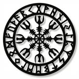 Metal Duvar Sanatı, Metal Viking Dekoru, İskandinav Mitolojisi Vegvisir Rünleri ve Sembolleri, Metal Duvar Dekoru, Ev Dekoru, İç Dekorasyon (35" G x 35" Y / 90x90 cm)