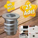 Metal Duz Disli Dubel Ahsap Dubeli M6 8X13 Dis Cinko Mobilya Baglanti Unite Birlestirme (25 Adet)