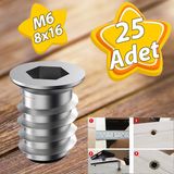 Metal Duz Disli Dubel Ahsap Dubeli M6 8X16 Dis Cinko Mobilya Baglanti Unite Birlestirme (25 Adet)