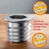 Metal Duz Disli Dubel Ahsap Dubeli M8 10X12 Dis Cinko Mobilya Baglanti Unite Birlestirme (50 Adet)