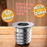 Metal Duz Disli Dubel Ahsap Dubeli M8 10X15 Dis Cinko Mobilya Baglanti Unite Birlestirme (50 Adet)