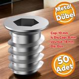 Metal Duz Disli Dubel Ahsap Dubeli M8 10X18 Dis Cinko Mobilya Baglanti Unite Birlestirme (50 Adet)