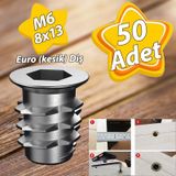 Metal Euro Disli Dubel Ahsap Dubeli M6 8X13 Dis Cinko Mobilya Baglanti Unite Birlestirme (50 Adet)