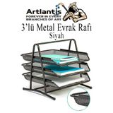 Metal Evrak Rafı 3 Lü Siyah 1 Paket Masa Üstü A4 Dosya Düzenleyici Kağıt Tepsisi Fileli Üç Katlı Hareketli Siyah