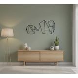 Metal Geometrik Fil Ailesi Duvar Sanatı, 3D Yüzen Çelik Heykel, Safari Manzarası (18"x9" / 46x23 cm)