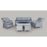 Metal Gövdeli 3+1+1+2puf+Masa Rattan Bahçe Balkon Mobilyası, 7 Kişilik Bahçe Takımı - Gri