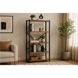 Metal Gövdeli Ceviz Kitaplık, 5 Raflı, 59X24X150 Cm