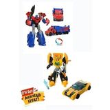 Metal Gövdeli Dönüşebilen Transformer Robot Bumblebe ve Optimus Prime Araba 2'li Set 20 cm