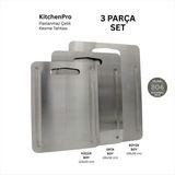 Metal Hayaller KitchenPro Klasik Paslanmaz Çelik Kesme Tahtası 3 Parça Set (Büyük Boy - 29x38 cm / Orta Boy - 26x34 cm / Küçük Boy - 23x30 Cm)