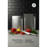 Metal Hayaller Kitchenpro Neo Paslanmaz Çelik Kesme Tahtası 2 Parça Set (Orta Boy - 26X34 cm / Büyük Boy - 29X38 Cm)