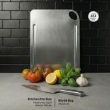 Metal Hayaller Kitchenpro Neo Paslanmaz Çelik Kesme Tahtası (Büyük Boy - 29X38 Cm)