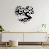 Metal Hayat Ağacı Kalp Duvar Sanatı, 24 x 24 inç, Doğa Duvar Heykeli, Modern Minimalist Dekor (Siyah, 28x25in (70x63cm), Boyutlar)