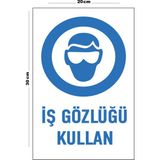 Metal Iş Gözlüğü Kullan 20CM x 30CM A4 Büyüklüğünde Uyarı Levhası Yönlendirme Tabelası - 20 cm x 30 cm
