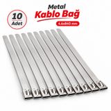 Metal Kablo Bağı 10Adet 4,6x840 mm Paslanmaz Çelik Tekli Isıya Dayanıklı Kelepçe Sabitleme Bağlantı Bağı