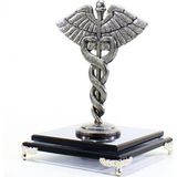 Metal Kadüse Antik Krom Kaplamalı (Caduceus) Tıp Sembolü - Doktorlar, Hemşireler, Eczacılar, Psikologlar/psikiyatristler, Veterinerler ve Sağlık Yönetimi Uzmanları Için Tıbbi Dekoratif Obje ve Hediye - Silver