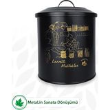 Metal Kapaklı Saklama Kabı, Erzak Kabı, Mutfak Organizer Kutu (Anne Kız Lezzetli Mutfaklar Baskılı) LN1102 - Siyah