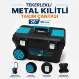 Metal Kilitli Büyük Boy 26 İnç 66 Cm Organizerli Takım Çantası Plastik Alet Çantası Saklama Kutusu