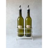 Metal Krem Standlı Yeşil Cam Yağdanlık Seti ( Iki Farklı Etiket) - 750 ml
