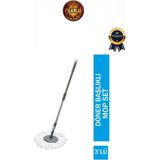 Metal Krom Döner Başlıklı Uzayabilen Püsküllü Paspas Mop Seti, Yedek Sap ile Kullanışlıdır. - Antrasit - Seçenek 1