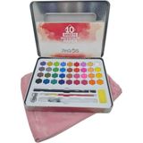 Metal Kutulu Pembe Peluş Kılıflı 36'lı Sulu Boya Seti (36 Renk Sulu Boya + 10 300GR Kağıt )
