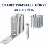 Metal L Köşe Bağlantı Gönyesi, 15x45x45 mm, 10 Adet Gönye ve 40 Adet Vida, Mobilya ve Dolap Sabitleme için