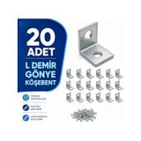 Metal L Köşebent Gönye, Çelik, 15x15x16 mm, 20 Adet, Vida Dahil, Mobilya, Raf ve Dolap Sabitleme için