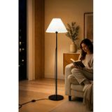 Metal Lambader Siyah 150 cm Tek Ayaklı Pileli Beyaz Modern Kumaş Başlık LAM08