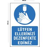 Metal Lütfen Ellerinizi Dezenfekte Ediniz 20CM x 30CM A4 Büyüklüğünde Uyarı Levhası Yönlendirme - 20 cm x 30 cm