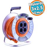 Metal Makaralı Seyyar 4 Prizli IP20 Uzatma Kablosu 3x2.5 mm Cca Kablo 40 Metre Termal Sigorta - Turuncu - 1
