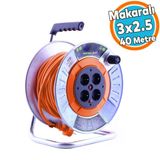 Metal Makaralı Seyyar 4 Prizli Ip20 Uzatma Kablosu 3X2.5 Mm Cca Kablo 40 Metre Termal Sigorta