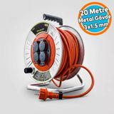 Metal Makaralı Seyyar Kablo Kapaklı 4 Prizli Metal Uzatma Kablosu 3X1.5 Mm Cca Kablo 20 Metre