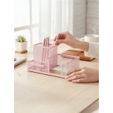 Metal Mesh Toz Pembe Masaüstü Organizer – 3 Bölmeli, Çok Amaçlı Düzenleyici - ND-133
